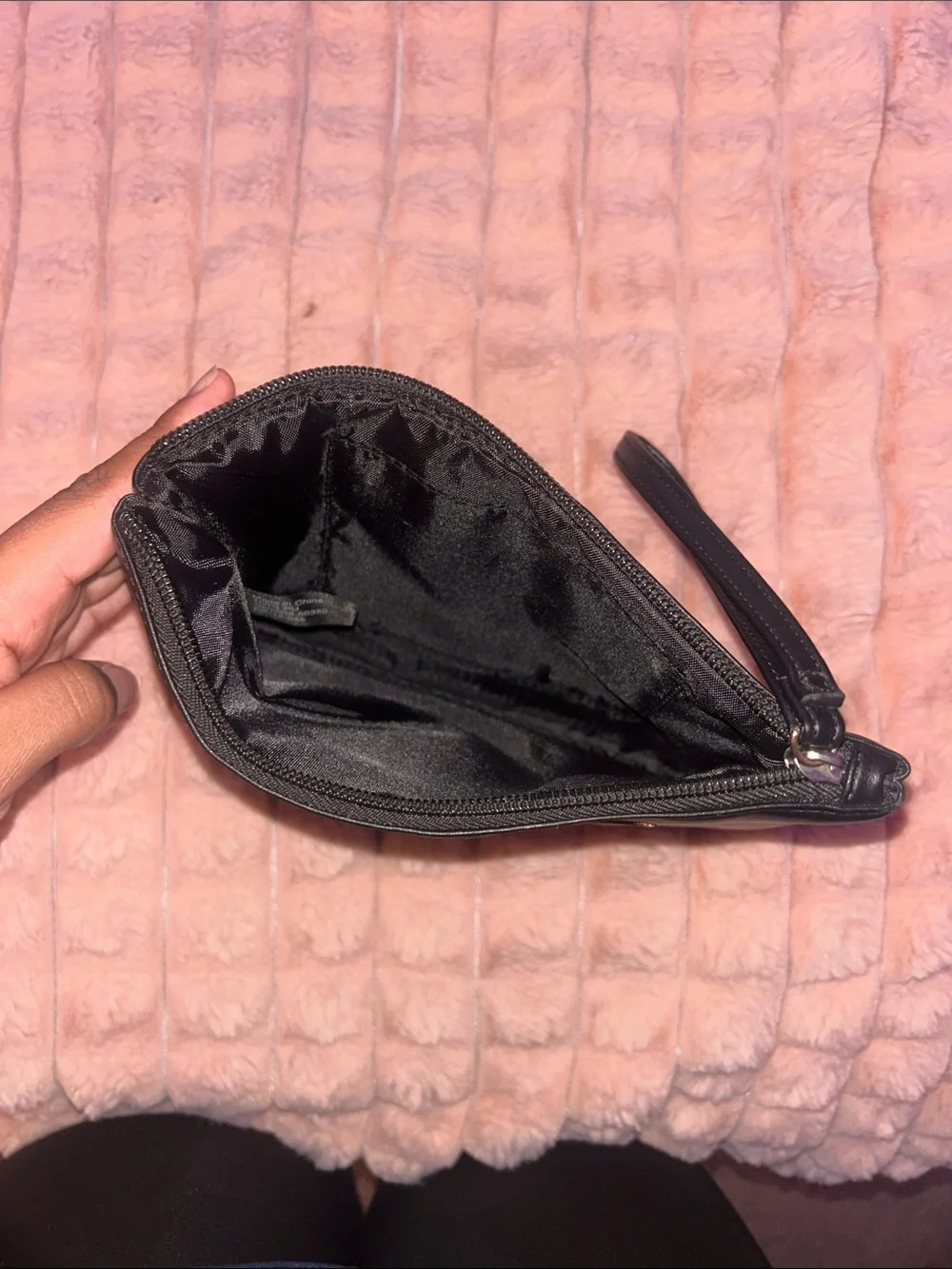 Guess Black Wristlet Clutch with Glitter Dog Applique and Pink Accents
